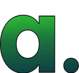Green gradient lowercase letter 'a' with a period.