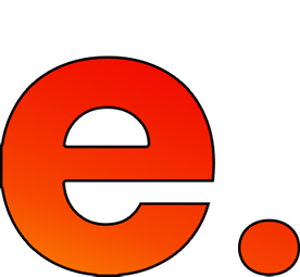 A lowercase letter 'e' with a gradient from red to orange and a dot beside it.