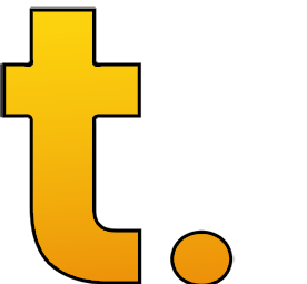 Orange lowercase 't' with a period on a transparent background.