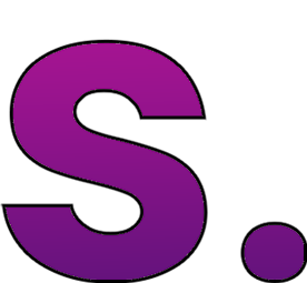A large purple letter 'S' with a period.